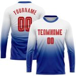Custom Name Number Soccer Jersey Long Sleeve Fade Fashion Personalized Red-Royal Sublimation Team Uniform Personalized White