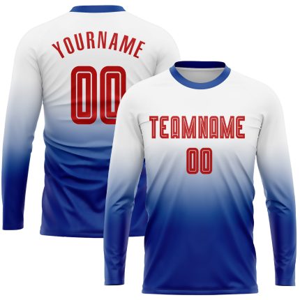 Custom Name Number Soccer Jersey Long Sleeve Fade Fashion Personalized Red-Royal Sublimation Team Uniform Personalized White