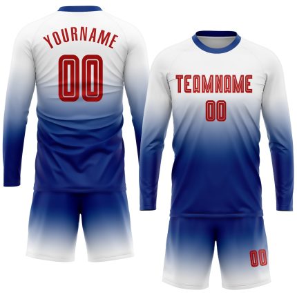 Custom Name Number Soccer Jersey Long Sleeve Fade Fashion Personalized Red-Royal Sublimation Team Uniform Personalized White