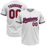 Personalized Unisex Softball Jersey - White and Red-Royal Two-Button Design Personalized White Red-Royal Two-Button Unisex