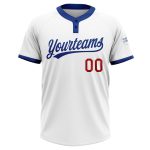 Custom Name Number Unisex Softball Jersey Personalized White Red-Royal Two-Button Team Gear Personalized White Red-Royal