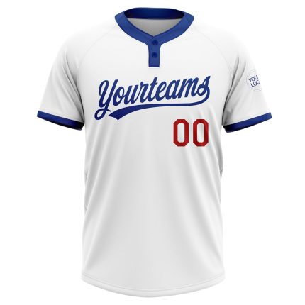 Custom Name Number Unisex Softball Jersey Personalized White Red-Royal Two-Button Team Gear Personalized White Red-Royal
