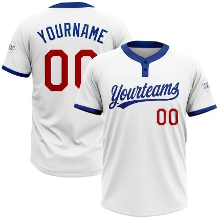 Custom Name Number Unisex Softball Jersey Personalized White Red-Royal Two-Button Team Gear Personalized White Red-Royal