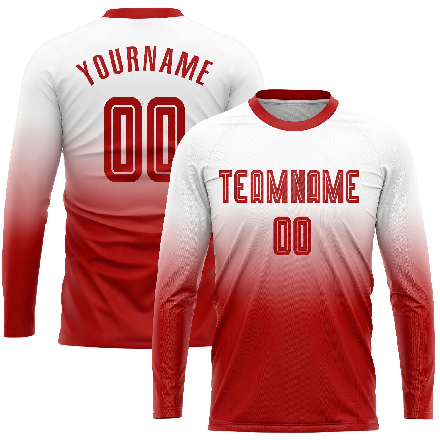 Custom Name Number Soccer Jersey Long Sleeve Fade Fashion Personalized White Red Sublimation Team Uniform Personalized White