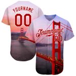 Custom Name and Number Personalized 3D Golden Gate Bridge Baseball Jersey in Red and White Design Personalized White Red-White