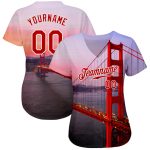 Custom Name and Number Personalized 3D Golden Gate Bridge Baseball Jersey in Red and White Design Personalized White Red-White