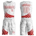 Custom Name Number Jersey Sublimation Basketball Suit with Personalized Red White Wind Shapes Round Neck Design Personalized
