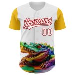 Custom Name Number Personalized Colorful Crocodile 3D Pattern Baseball Jersey Red Yellow White Design Authentic Team Personalized