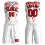 Custom Sublimation Basketball Jersey - Personalized Round Neck Suit with Name & Number - White Red Black Team Apparel Personalized