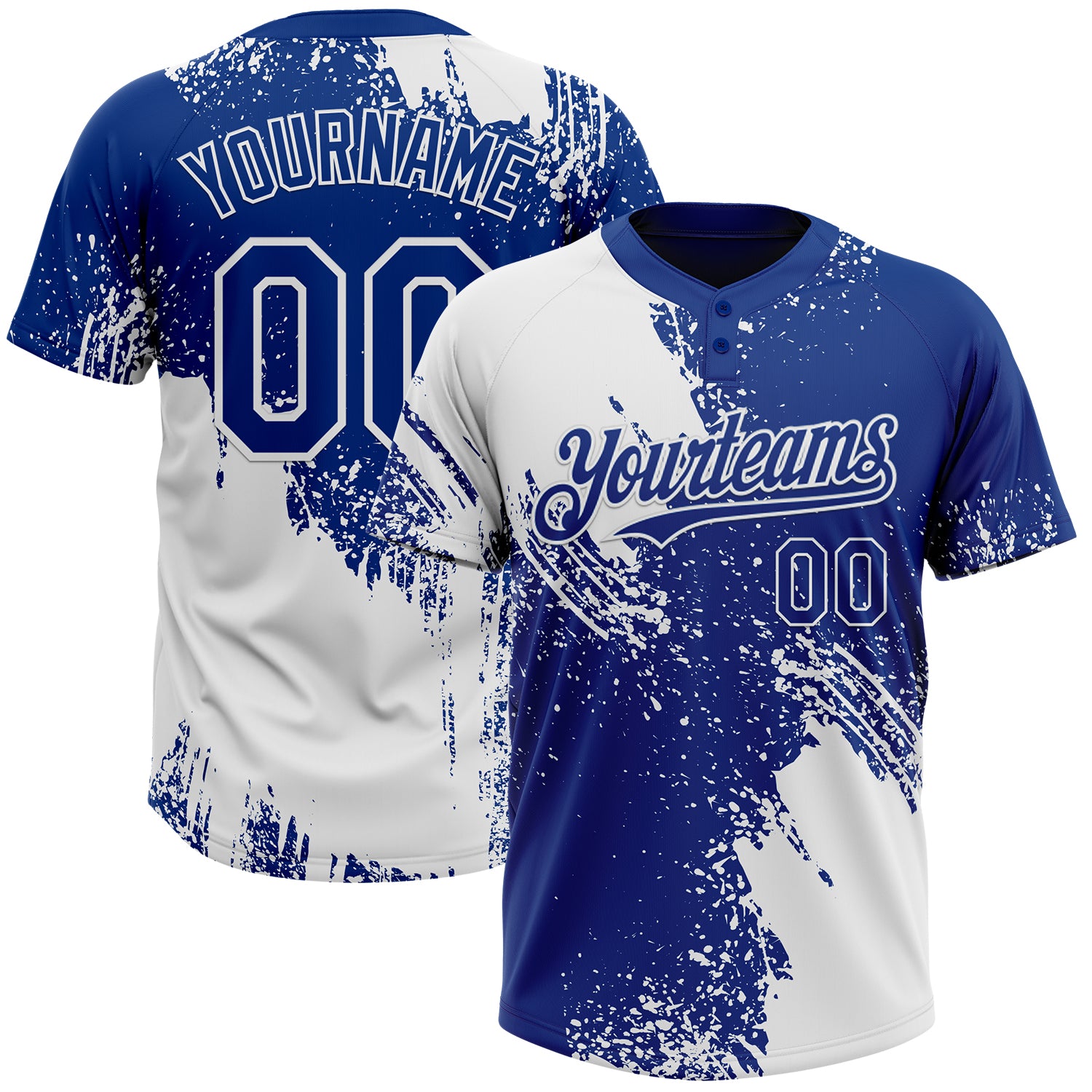 Custom Name and Number Unisex Softball Jersey - Personalized White 3D Abstract Brush Stroke Two-Button Design Personalized