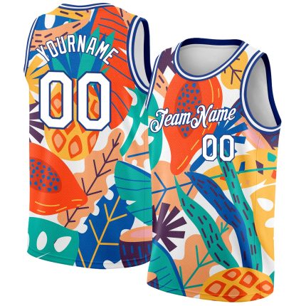 Custom Tropical Hawaii Plant Basketball Jersey with 3D Pattern - Personalized White Team Name & Number Personalized White