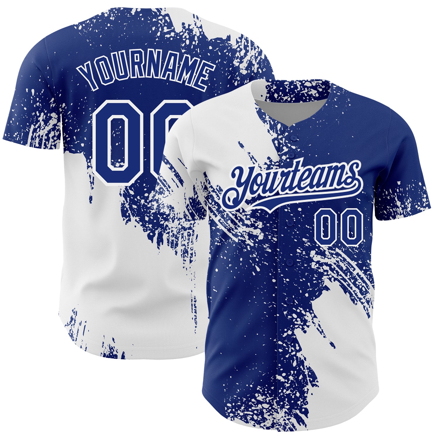 Custom Name Number Baseball Jersey - Personalized White 3D Pattern Abstract Brush Stroke Design Personalized White Royal