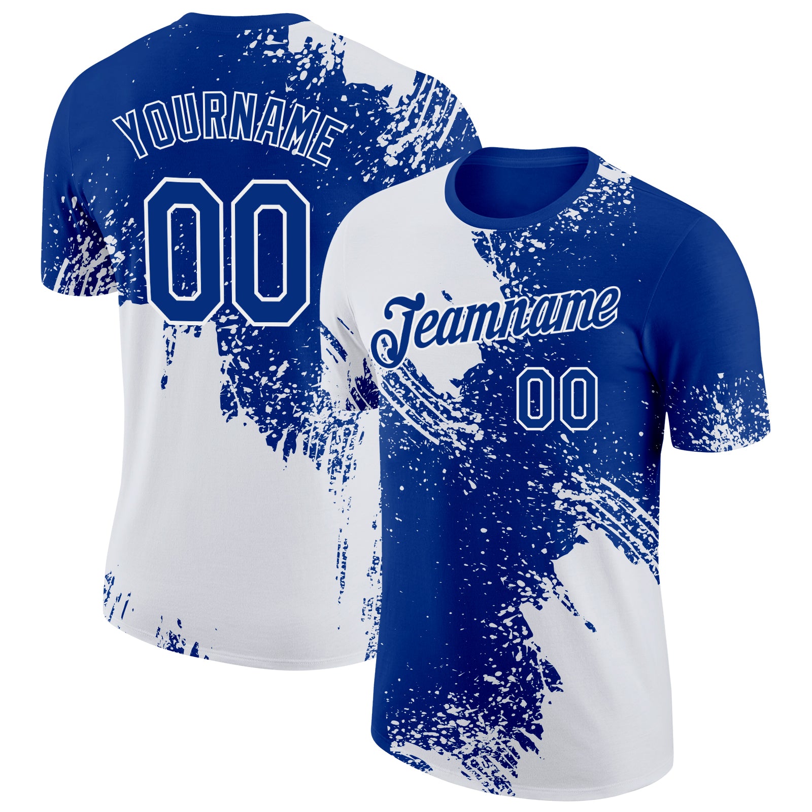 Custom Name and Number Personalized 3D Pattern Brush Stroke Performance T-Shirt - White Royal Design Personalized White Royal