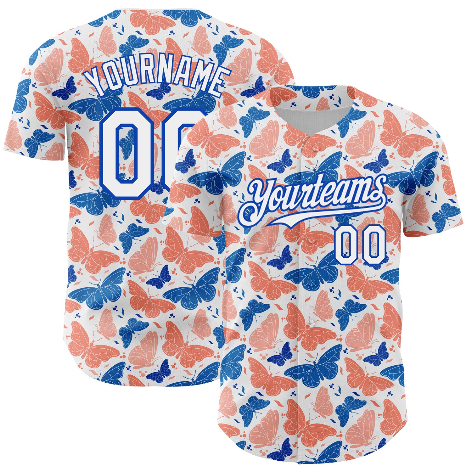 Personalized 3D Animal Butterfly Baseball Jersey Custom Name & Number - White Royal Team Design Personalized White Royal