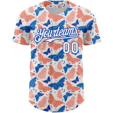 Personalized 3D Animal Butterfly Baseball Jersey Custom Name & Number - White Royal Team Design Personalized White Royal