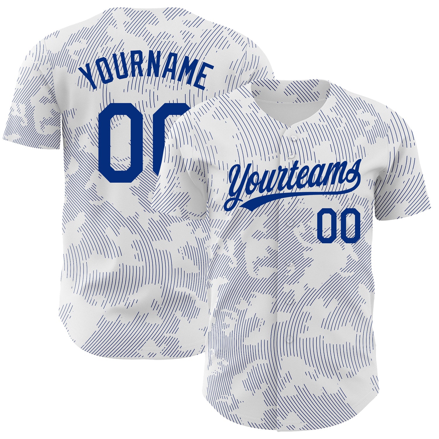 Personalized Authentic Baseball Jersey - Custom Name & Number, White Royal with 3D Pattern Curve Lines Design Personalized