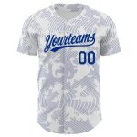 Personalized Authentic Baseball Jersey - Custom Name & Number, White Royal with 3D Pattern Curve Lines Design Personalized