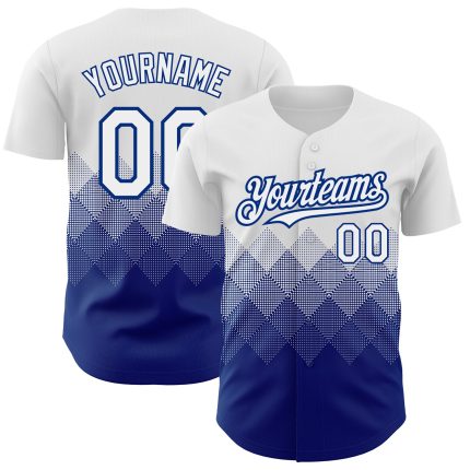 Custom Name and Number Personalized Baseball Jersey - White Royal Gradient 3D Pattern Square Shapes Design Personalized White