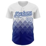 Custom Name and Number Personalized Baseball Jersey - White Royal Gradient 3D Pattern Square Shapes Design Personalized White