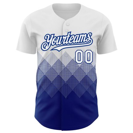 Custom Name and Number Personalized Baseball Jersey - White Royal Gradient 3D Pattern Square Shapes Design Personalized White
