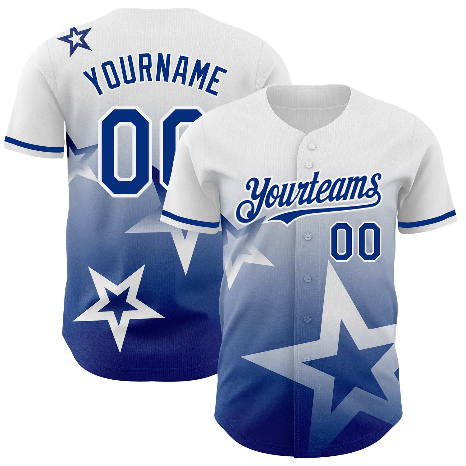 Custom Name and Number Baseball Jersey, Personalized White 3D Gradient Twinkle Star Design - Authentic Team Apparel Personalized