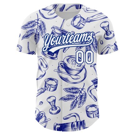 Custom Name and Number International Coffee Day Baseball Jersey - Personalized White Royal 3D Pattern Design Personalized