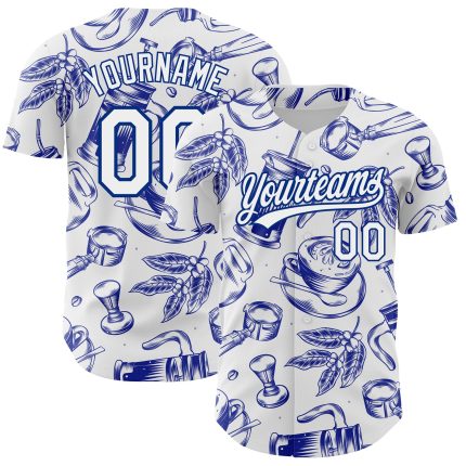 Custom Name and Number International Coffee Day Baseball Jersey - Personalized White Royal 3D Pattern Design Personalized