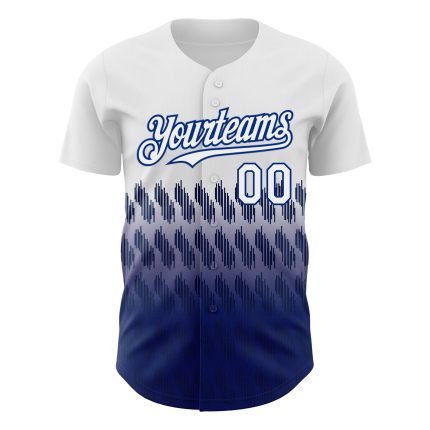 Custom Name and Number Authentic Baseball Jersey with Personalized White Royal 3D Pattern Design Lines Personalized White