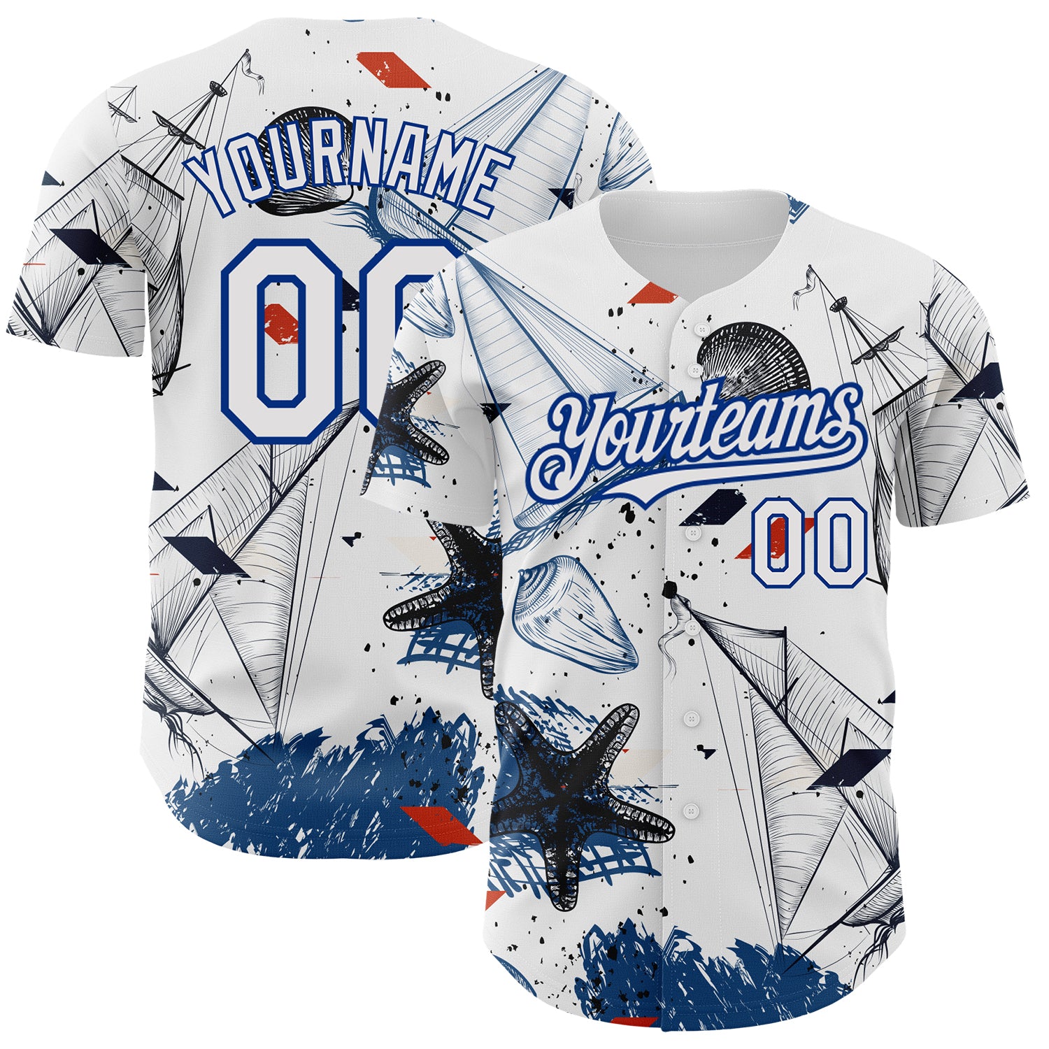 Custom Sailing Boats Baseball Jersey - Personalized White Royal 3D Pattern Design with Team Name and Number Personalized
