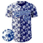 Custom Name and Number Tropical Hawaii Palm Trees 3D Pattern Baseball Jersey - Personalized White Royal Design Personalized