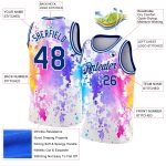 Custom Name Number Basketball Jersey - Personalized White Royal 3D Watercolor Splash Design Personalized White Royal 3D Pattern