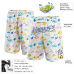 Custom Authentic Basketball Shorts with Personalized Name and Number, White Royal 3D Pattern Fish Design Personalized White