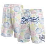 Custom Name and Number Basketball Shorts - Personalized White 3D Sea Shells Design, Authentic Team Gear Personalized White