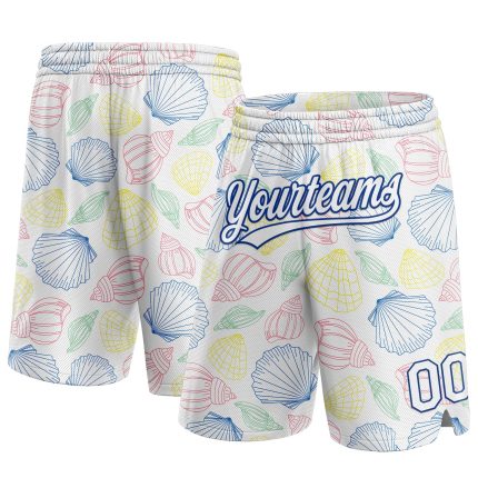 Custom Name and Number Basketball Shorts - Personalized White 3D Sea Shells Design, Authentic Team Gear Personalized White