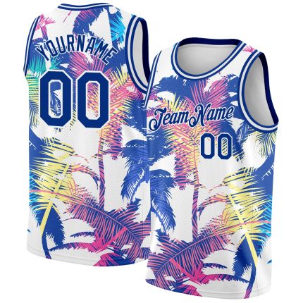 Custom Name & Number Tropical Hawaii Palm Trees 3D Pattern White Basketball Jersey - Personalized Authentic Design Personalized