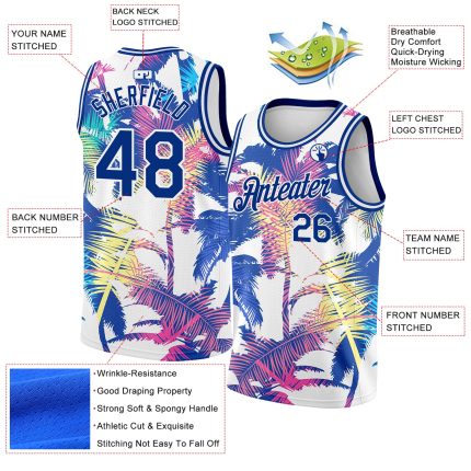 Custom Name & Number Tropical Hawaii Palm Trees 3D Pattern White Basketball Jersey - Personalized Authentic Design Personalized