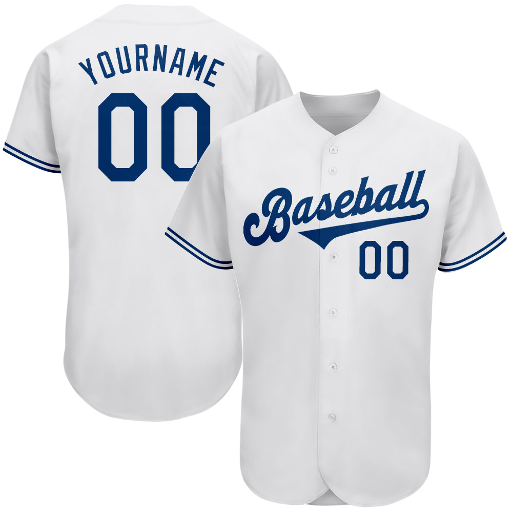 Custom Name and Number Personalized White Royal Authentic Baseball Jersey Personalized White Royal Authentic Baseball Jersey