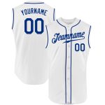 Custom Name and Number Personalized White Royal Baseball Jersey Sleeveless Authentic Team Apparel Personalized White Royal
