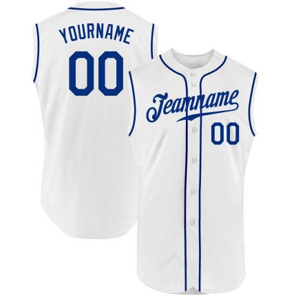 Custom Name and Number Personalized White Royal Baseball Jersey Sleeveless Authentic Team Apparel Personalized White Royal