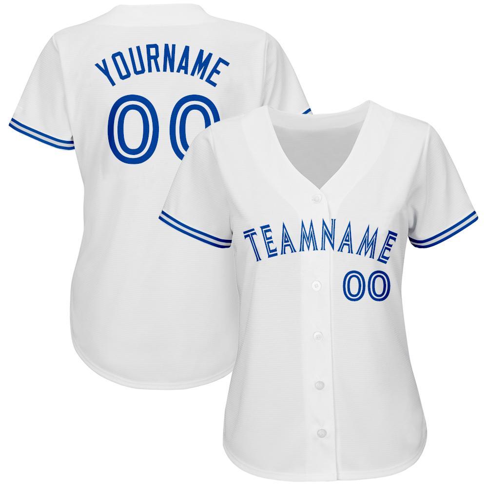 Custom Name and Number Personalized Royal Baseball Jersey - White Team Jersey Personalized White Royal Baseball Jersey Team