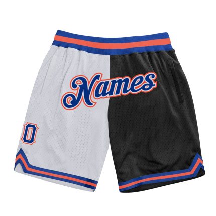 Personalized Royal Black Fashion Basketball Shorts - Authentic Throwback Split Design Personalized White Royal-Black Authentic