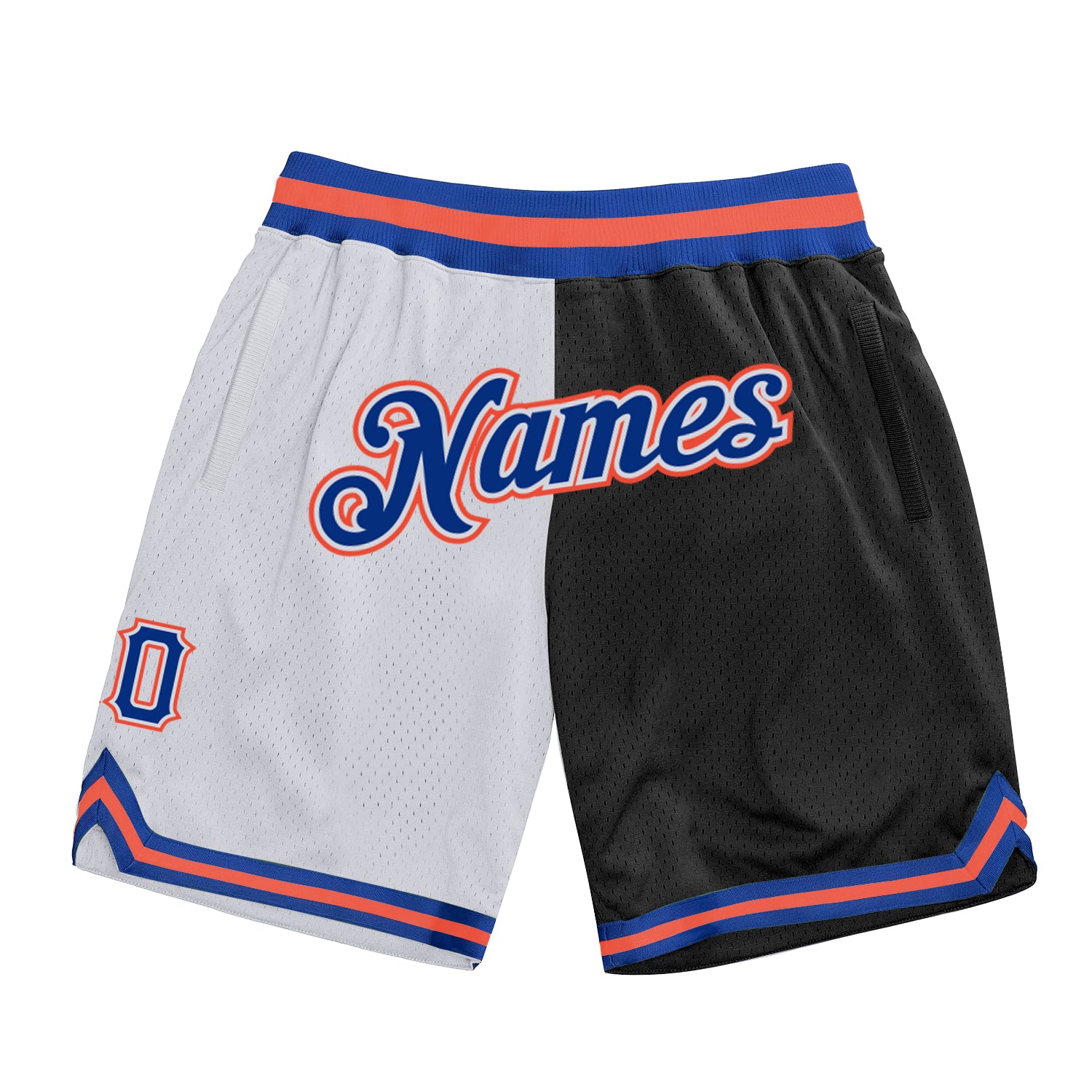 Personalized Royal Black Fashion Basketball Shorts - Authentic Throwback Split Design Personalized White Royal-Black Authentic