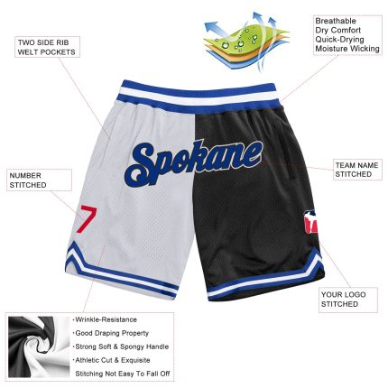 Custom Team Name and Number Basketball Shorts - Personalized White Royal Black Authentic Throwback Fashion Personalized White