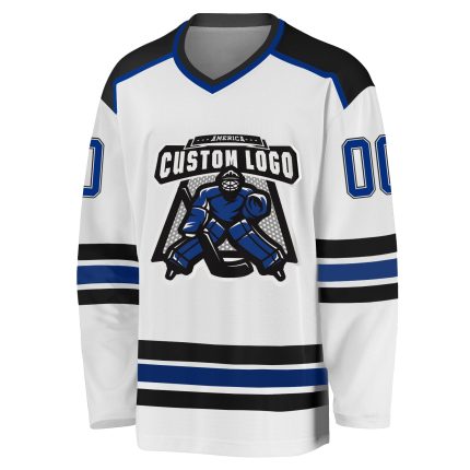 Custom Name and Number Personalized Hockey Jersey - White Royal Black Team Jersey Personalized White Royal-Black Hockey Jersey