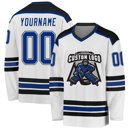 Custom Name and Number Personalized Hockey Jersey - White Royal Black Team Jersey Personalized White Royal-Black Hockey Jersey