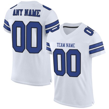 Personalized Authentic Football Jersey - White Royal-Black Mesh Design Personalized White Royal-Black Mesh Authentic Football