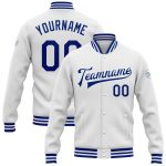 Custom Name Number White Royal Varsity Letterman Jacket Personalized Full-Snap Bomber Personalized White Royal Bomber Full-Snap