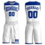 Custom Name Number Basketball Jersey Sublimation White Royal Color Block Round Neck Suit - Personalized Team Apparel Personalized