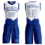 Custom Name Number Basketball Jersey Sublimation Round Neck Personalized White Royal Color Splash Team Suit Personalized