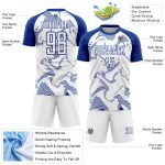 Custom Name and Number Soccer Jersey - Personalized White Royal Curve Lines Sublimation Uniform Personalized White Royal